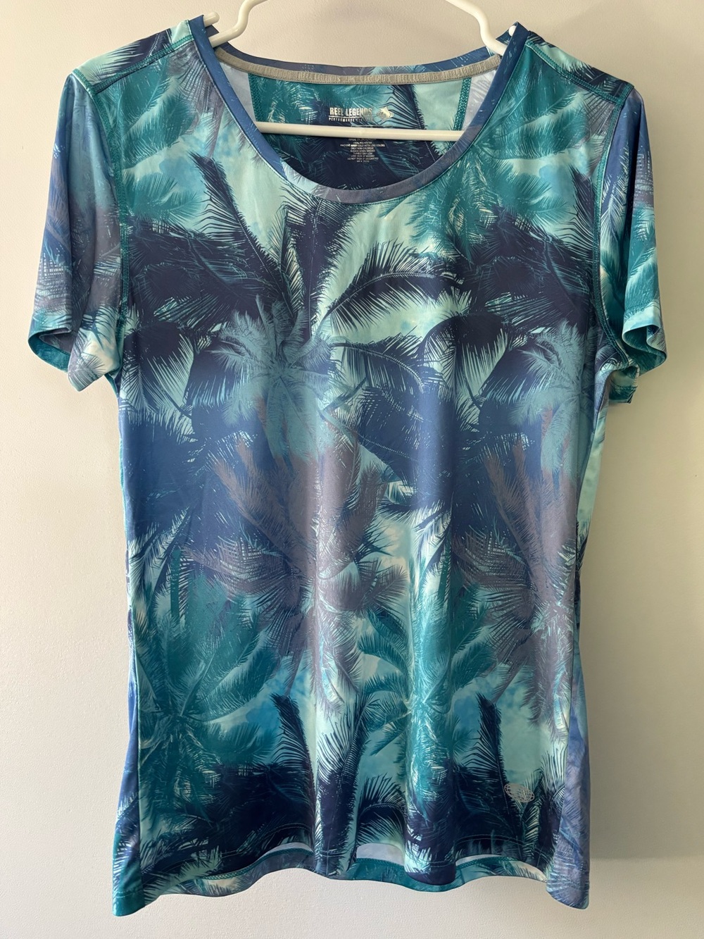 Reel Legends Women’s Teal Palm-Print Short Sleeve Top